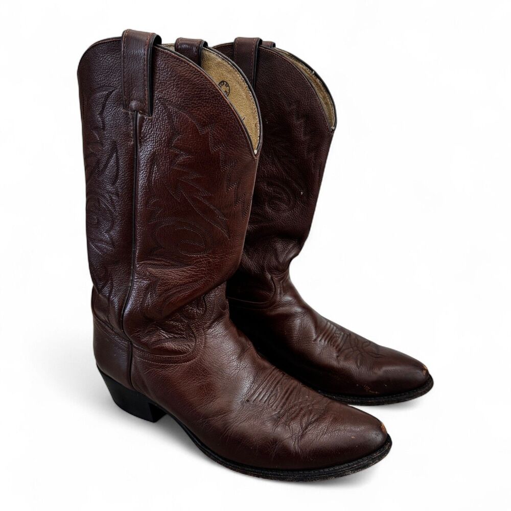 Justin Cowboy Boots Brown Leather Style 1450 Mens Size 13 D Country Western - Picture 2 of 12